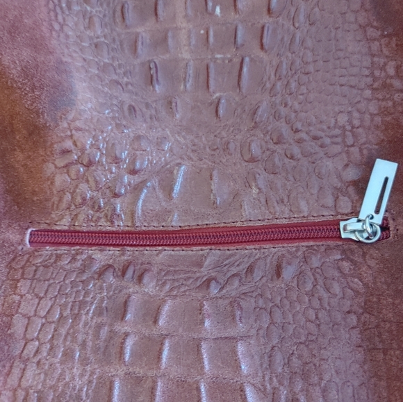 Anna Morellini Dark Red Suede Leather Crocodile Hobo Bag - Picture 9 of 16